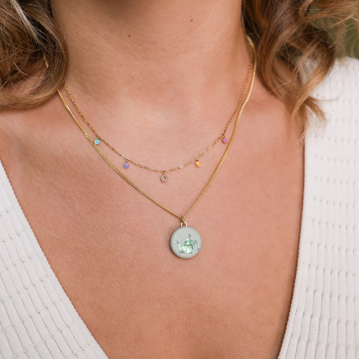 Necklace MARY & DROPS | Pistachio Crystal Gold